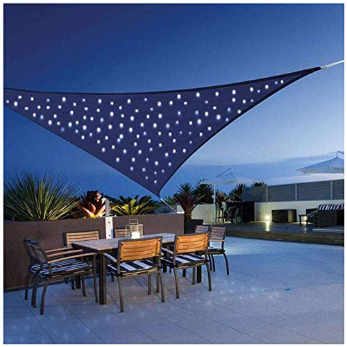 Sonnensegel Wasserdicht Dreieck Mit LED-Lichtern, Sonnenschutz Terrasse, Schattensegel Dreieck Sonnensegel Balkon 95% UV-Block Markisen Wasserabweisend Oxford Stoff,Blau,4X4X5.7m