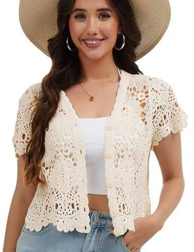 Boléro à manches courtes pour femme avec dentelle au crochet