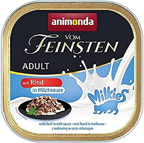 animonda vom Feinsten Katzenfutter nass Milkies mit Rind in Milchsauce (32 x 100g), getreidefreies Katzen Nassfutter ohne Zucker, mit frischen, fleischigen Zutaten