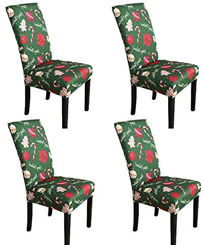 Stuhlhussen Weihnachten 4er Set Stretch Stuhlhussen Waschbar Sitzbezug Weihnachten Möbelschutz für Esszimmer Zeremonie Hotel ​ (Grün)