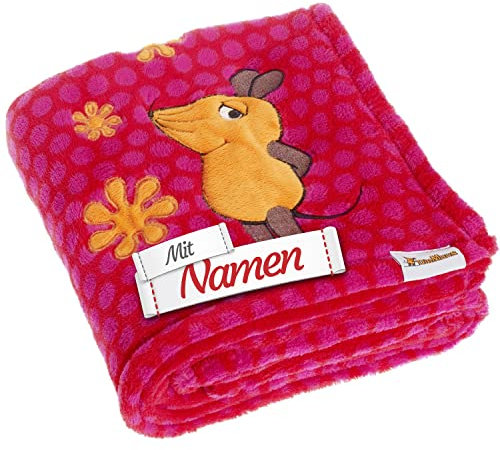LALALO DIE Maus Schmusedecke mit Namen Bestickt, Fleece-Decke Babydecke Plüschdecke für Jungen und Mädchen, 75 x 100 Rot