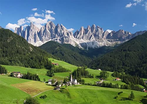 BELECO 2.1x1.5m Fabric European Alps Dolomites Swiss Mountains Photography Background Outdoor Nature Mountain Forest Green Hills Village Photo Backdrop Video Studio Booth Photo Props
