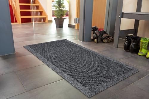 Astra Fußmatte innen rutschfest 67x250 cm - Schmutzfangmatte Silber Küchenläufer Flur Läufer - robuste Fußabtreter Sauberlaufmatte wasserabweisend