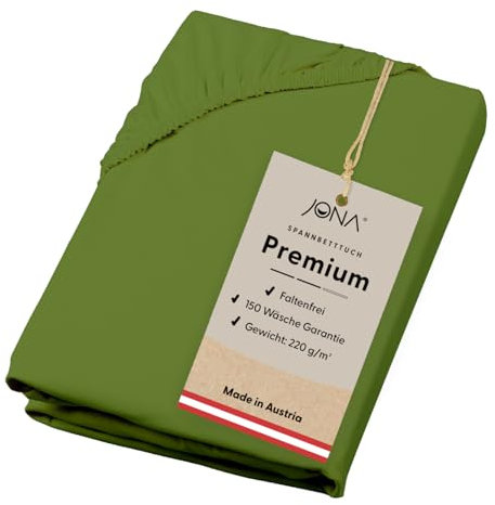 JONA SLEEP® Premium Spannbettlaken (180-200 x 200 cm) Jersey Baumwolle Olivengrün - 220 g/m² - ÖKO-TEX 100 zertifziert - Made in Austria