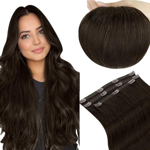 RUNATURE Clip Echthaar Extensions Braun 35cm 3Pcs Invisible Clip in Extensions Echthaar Dunkelbraun Echte Haare Clip in Extensions Echthaar Braun Haarverlängerung 14 Zoll #2