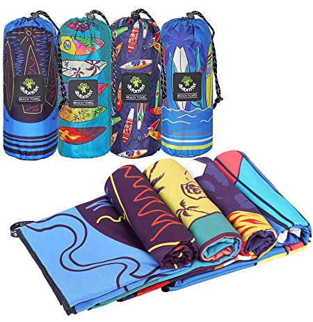 4Monster Mikrofaser Strandtuch Ultra Leicht, Sandabweisendes Handtuch Schnelltrocknend, Saugfähiges Sporthandtuch für Strand Pool Wassersport Yoga Fitness (Tropisch, 4er Set (80 x 160 cm))