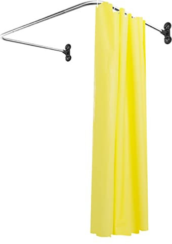 Hershii Gebogene Duschvorhangstange, U-förmige Ecke, Badezimmer-Vorhänge, Aufhängerstange, dekorativ, ausziehbar, Badewanne, Metall, Duschstange, Wandmontage oder Saugnäpfe – Schwarz