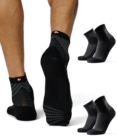 DANISH ENDURANCE Grip Sportsocken, Rutschfest, Blasenschutz, 2 Paar | Grip Sportsocken mit rutschfesten Noppen, Polsterung und Blasenschutz, für Workouts, Laufen & Padel, Unisex