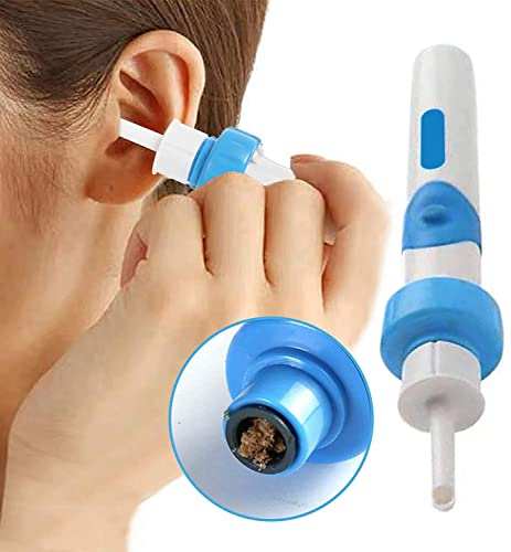 Extracteur d'oreille électrique, portable, confortable, efficace, automatique, aspirateur extracteur souple, facile à enlever la cire, ensemble d'outils de nettoyage pour adultes et enfants (bleu)