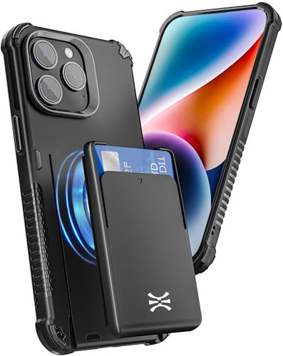 TORU MX PRO for iPhone 14 Pro Max Slim Hard Wallet Case | Dual Layer Protective Shockproof Cover with Built-in Magnets for MagSafe Compatible | Detachable Sliding Card Holder for 3 Cards - Black
