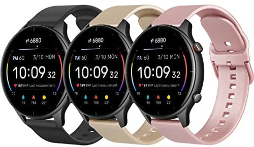 Oumida Armband Kompatibel mit Amazfit GTR 4 / GTR 3 / GTR 3 PRO Armband, 22mm Weiches Silikon Sport Ersatzarmbänder für Amazfit GTR 2 / GTR 2e / Stratos 3 / GTR 47mm (Schwarz/Roségold/Gold)