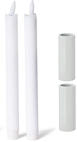 Novaliv 2X Stabkerzenhalter magnetisch Weiss 2,8x10cm mit LED-Kerze Flackereffekt Echtwachs Kerzenhalter Tafelkerzen Stabkerzen Tischdekoration Weihnachten Dekotablett Adventskranz Kerzenständer
