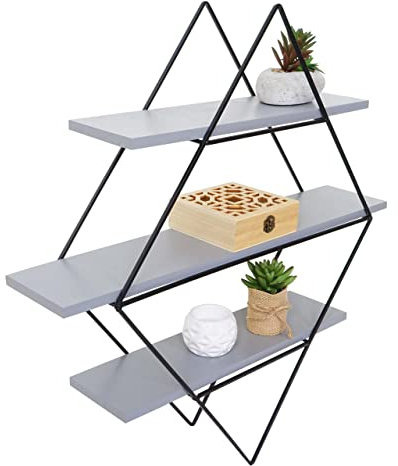 Mendler Wandregal HWC-A80, Hängeregal Regal, Industriedesign Echtholz 60x55x12cm - grau-blau