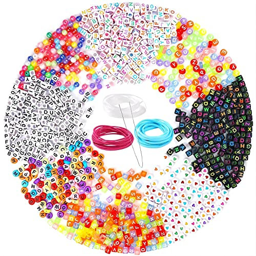 Bailinks 1300 Stück Acryl Buchstabenperlen, A-Z-Würfelperlen-Set, bunte Kristalle mit farbiger Schnur, Buchstabenperlen für die Armbandherstellung, DIY-Schmuckherstellung, Basteln