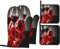 DONMYER Rote Rose Weinglas und Kerze Ofenhandschuhe und Topflappen Sets von 4 Rosen Ofenhandschuhe Set Küchenhandschuhe Hitzebeständige Topflappen für Küche Backen Grillen