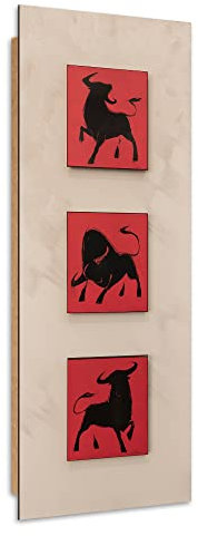 Feeby Wandbild 25x70 cm Stier Abstrakt 1 tlg Schlafzimmer Büro Modern Deco Panel MDF Bilder Kunstdruck Wand Bild Wanddeko Design Wohnzimmer Tier Natur Rot