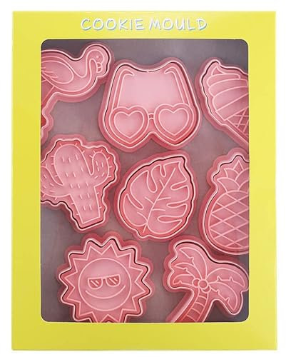 TopHomer Ausstechförmchen Sommer-Themen, 8 Stück Ausstechformen Keksausstecher 3D Kunststoff Ausstecher Cookie Cutter Plätzchenformen für Kinder, für Tortendeko Kekse Backen (Sommer)