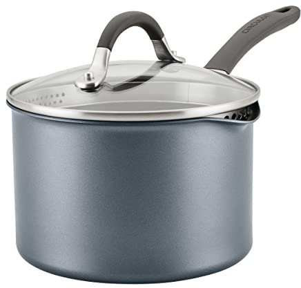 Circulon A1 Series with ScratchDefense Technology Nonstick Induction Straining Sauce Pan with Lid, 3 Quart, Graphite