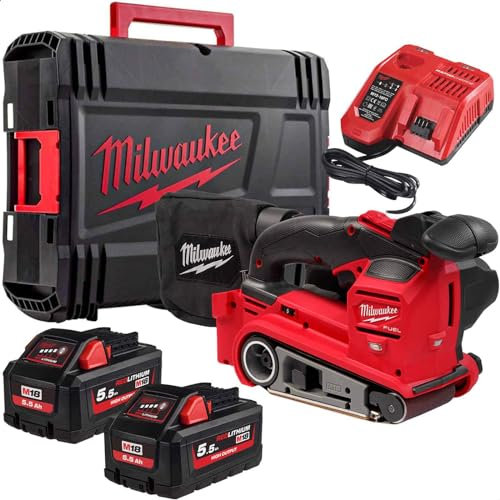 Milwaukee M18 FBTS75 Fuel 18v Cordless Brushless 75mm Belt Sander 2 x 5.5ah Li-ion