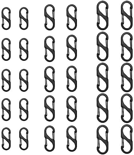 30 Stück S Karabiner Schlüsselanhänger, 8 Förmiger Tragbarer Mini Schwarz Doppelkarabiner Metall Hochwertiger Wasserdicht, Geeignet für Outdoor Aktivitäten, Camping, Wandern, Reisen