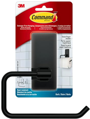 Command Porte-Papier Toilette Noir Mat avec Bandes Command résistantes à l'eau, Organisateur de Salle de Bain résistant à la Rouille