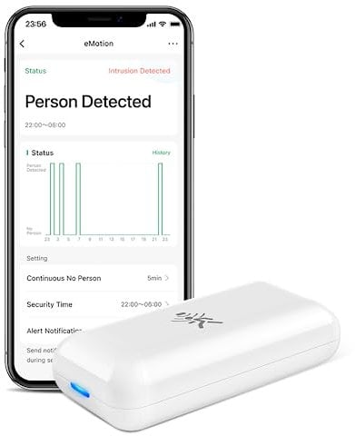 Sensore di movimento radar Wi-Fi LinknLink eMotion: rileva i movimenti, integrabile in sistemi smart home, compatibile con Alexa e Google Home, senza hub aggiuntivo.