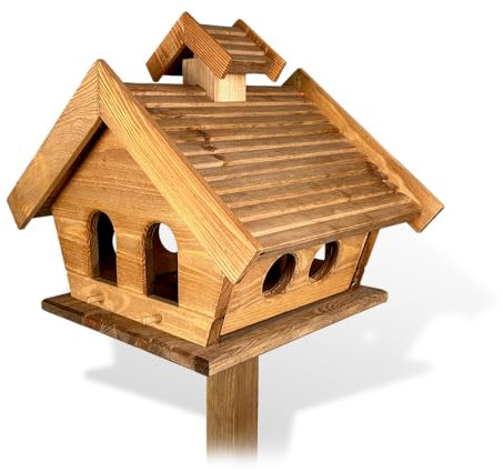 GARTENETAGE Vogelhaus Holz mit 2in1 Ständer/Vogelhaus mit Ständer wetterfest und stabil/Vogelfutterhaus mit Ständer/Robustes Vogelhäuschen für Balkon und Garten