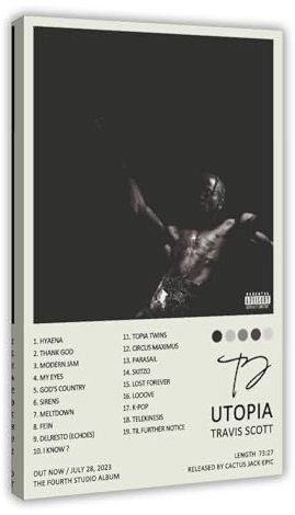 OffsuM Travis Poster Scott Utopia Album Cover Poster Leinwand Poster Wandkunst Dekor Druck Bild Gemälde für Wohnzimmer Schlafzimmer Dekoration Rahmenstil 30 x 45 cm