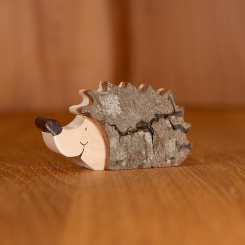 Staboos Igel Figuren 70 mm - Rindenigel aus Nachhaltigem Europäischen Holz - Einzigartige Deko in Geschenkverpackung - Süße Holzigel