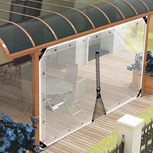 SDLLG Transparente Planen mit Ösen Trennvorhänge PVC Outdoor Plane vorhänge 0,5mm Klar Seitenplane für Pavillons, Pergola, Garage,Vorbau 2.5x5m(HxL) mit 1 RV