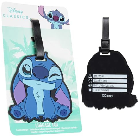 Disney Etichetta da Valigia Divertente, Etichette per Bagagli Portanome, Luggage Tag, Targhetta Valigia Aereo Stitch (Blu Stitch)