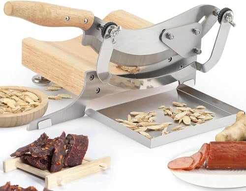 Moongiantgo Cortador de Medicina China Manual Pequeño Rebanador Doméstico Grosor Ajustable de 0-12mm con Bandeja para Hierbas Chinas Biltong Queso Pastelería Embutidos Verduras Turrón (KD0281)