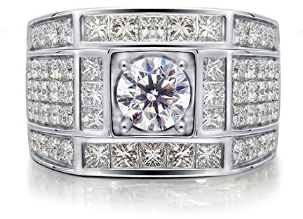Lieson Verlobung Ring Männer, Weißgold Ring Herren 750 18K Luxus Breit Reihen Rund Diamant mit 0.5ct Ring Verlobung Weißgold Große 61 (19.4)