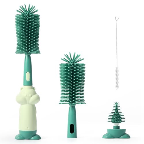 Diboniur Cepillo Biberones,3 En 1 Traje Silicona Cepillo Limpia Botellas,Resistente A Los Arañazos Y Duradero,Limpiador Biberones para Limpiar Biberones Y Tazas