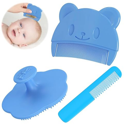 DGUSO Milchschorf Kamm 3 Stück Baby Bürste Baby Kamm Milchschorf Weiche Borsten, Schorfkamm Baby Milchschorf Baby Entfernen, Babykamm Babybürste Neugeborene für Baby Geeignet für Neugeborene, Baby