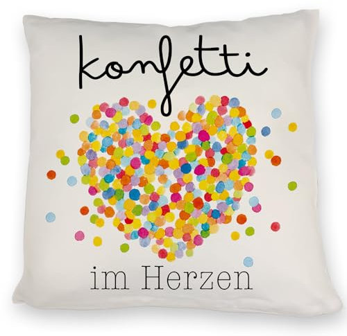 speecheese Konfetti im Herzen Karneval Geschenk Kissen Fasching Herz Buntes Kostüm Motiv Schlafzimmer Bett Deko Fasnet Fasching