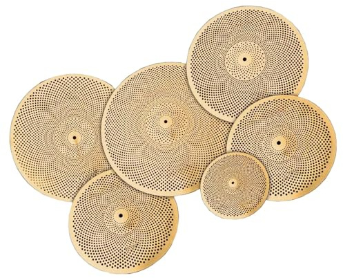 Platillos de Batería Juego De Platillos Dorados De Bajo Volumen, Platillos Splash De 10 /14 Hi-Hat/16 Crash/18 Crash/20 Ride Para Batería