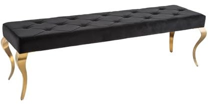 Riess Ambiente Design Sitzbank MODERN BAROCK 175cm schwarz Samt Gold Edelstahl Esszimmerbank Küchenbank Polsterbank