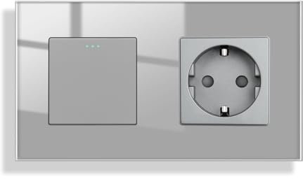 JIMEIDA Interruptor de luz con enchufe gris empotrado, 1 compartimento, 2 vías, cristal, interruptor de pared, interruptor basculante de cristal, 157 x 86 mm, 10 amperios, 250 V