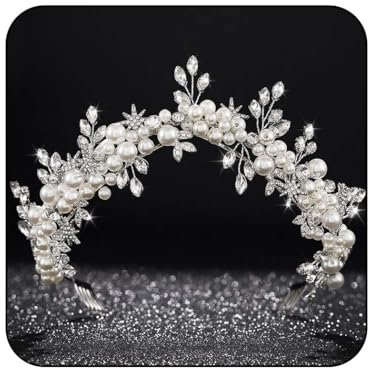 Reaky Star Hochzeits-Diademe und Kronen, silberne Braut-Stirnbänder, Perlen-Kopfschmuck, Strass-Braut-Haarschmuck für Frauen