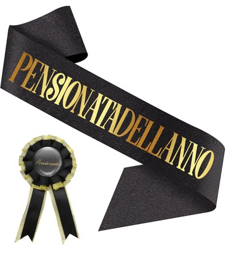 Scettar Fascia Pensione con Spilla, Gadget Regalo Uomo, Pensionata dell'Anno Decorazione Addobbi Regali Festa