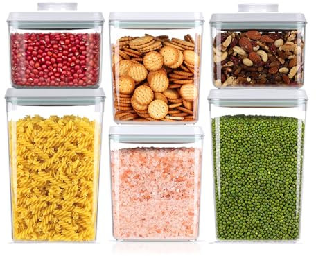 Pop luftdichtes Frischhaltedosen-Set mit Deckel, 6 Stück, stapelbar, Ein-Knopf-Öffnung, Lebensmittelbehälter, Küche, Speisekammer, Organisation und Aufbewahrung, BPA-frei, stapelbar, Müslibehälter