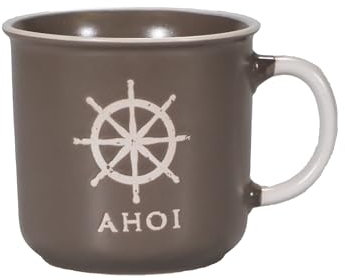 Seaside No.64 - maritimes Steingut-Geschirr in taupe - Mix & Match Serie aus Keramik - nautische Motive zum Kombinieren - Küchenzubehör, Geschenkartikel (Becher 400ml, Steuerrad)