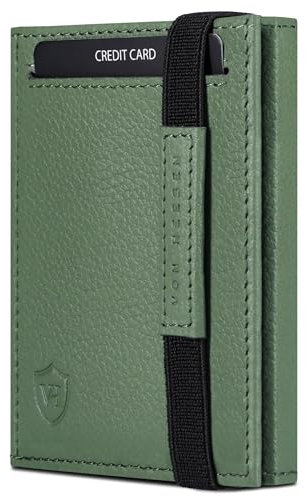 VON HEESEN Slim Wallet mit RFID Schutz - Geldbörse Herren klein - Mini Geldbeutel Damen Portmonee - Kartenetui Echtleder Karten Portemonnaie - Leder Kreditkartenetui Grün