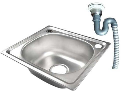 JISADER Fregadero de cocina de acero inoxidable, lavabo profundo con un cuenco, manguera con colador para lavar platos, comedor, Hotel, 42cmx37cm