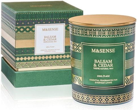 M&SENSE Weihnachtskerze, Balsam Zedernholz Duftkerzen, Soja-Kerzen für zu Hause duftende, Luxus Urlaub Kerze Geschenk für Frauen & Männer, 210g 45 Stunden lang brennende