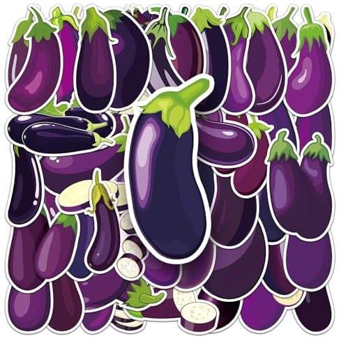 50Pcs Aubergine Stickers for Helmet,Water Bottle,Car,Laptop,Scrapbook,Skateboard,Phone,Luggage,Cute Purple Eggplant Vinyl Sticker,Adults Children Gift,Cartoon Vegetables Waterproof Graffiti Decal