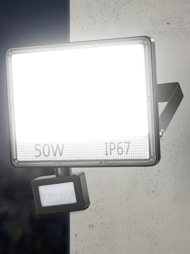 50W Projecteur LED Extérieur avec Détecteur - IP67 Etanche Projecteur Exterieur LED 5000LM Brillante Spot LED Extérieur Avec Detecteur de Mouvement, Lampe de Sécurité pour Jardin Garage Patio Terrasse