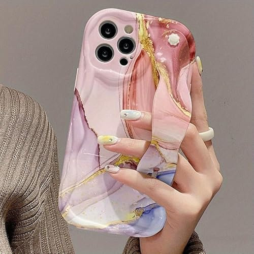 Olgary Coque pour iPhone 11 avec Bracelet, Etui de Dragonne Rétractable Support avec Motif Marbre Rose, Ondulée Aesthetic Souple Silicone Antichoc Beige Caméra Protection Housse pour Fille