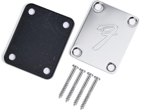 RuiJOTWAT 70s F Logo Strat/Tele 4-Bolt Chrome Guitar Neck Plate Neckplate w/Screws